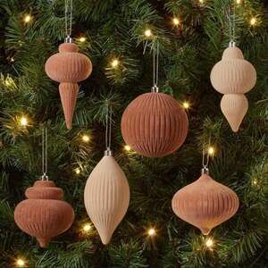 2 Sets Flocked Finial Christmas Tree Ornaments Brown Neutral Wondershop Velvet
